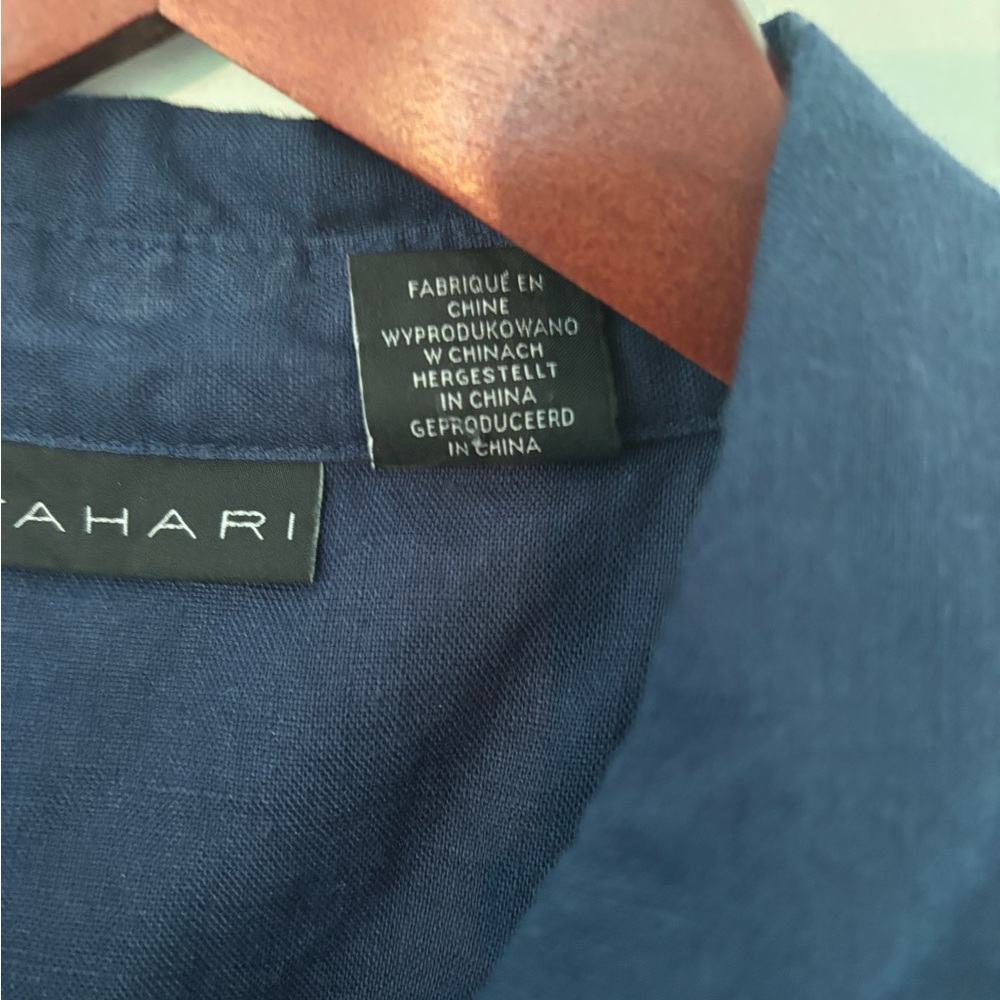 Tahari Navy Linen Sleeveless Shirt Dress with Tie Waist Size 6 - Picture 7 of 9